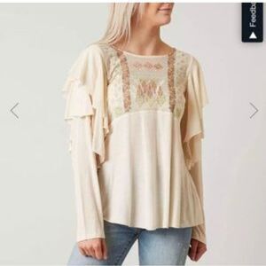 Free People urban outfitters Beige Embroidered Top Small